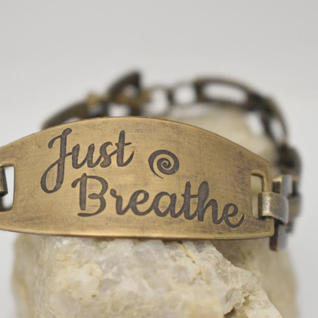 Just Breathe with Spiral Etched Brass Link Bracelet